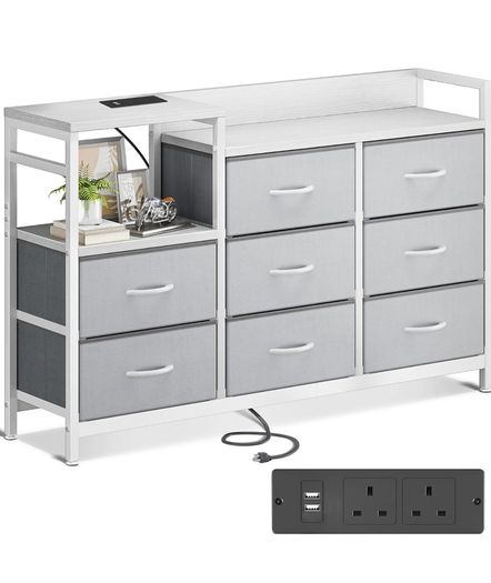 Chest of Drawers Bedroom, 8 Fabric Drawers, Light Grey, 30x132x88cm
