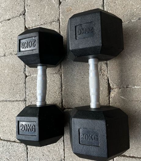 2x20kg rubber hex dumbbells
