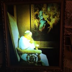 Unique Item. Vintage Large Display Picture of Praying John Paul II in a Frame. Electric, lights up. Religious.