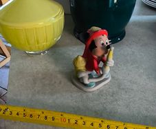 3 spreat items- Vintage Disney Mickey Mouse Figurine Fire Chief Fireman Hydrant Hose 3.5 inchs Korea 12.00 euro. 2 -  Denby Metz Storage Jar + Lid 38.00 euro. 3 - Candy, sugar, or trinkets yellow, ribbed glass storag and lid 32.00 euro.