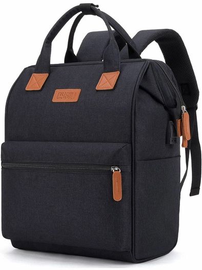 Travel Laptop Backpack, Wide Open Work Bag Lightweight Laptop Bag with USB Charging Port, Anti Theft Business Backpack, Water Resistant School Rucksack Gifts for Men Women (15.6inch Grey/Black)