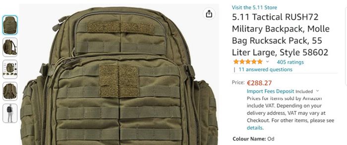 5.11 Tactical RUSH 72 2.0 Updated Design Military Backpack, Molle Bag Rucksack Pack, 55 litres Large, Style 58602  - Black Home Office School College