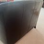 mahogany brown glossy faux leather couch Image 3