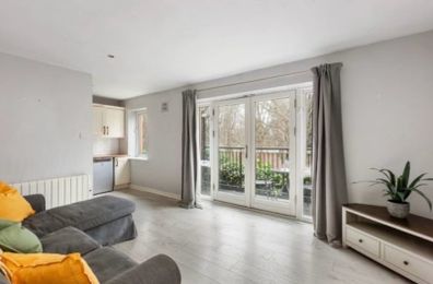 Ikea grey curtains and pole