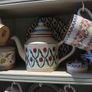 nicholas mosse red tulip teapot and 2 small bowls Image 7