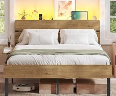 Double Bed Frame with LED Lighting USB A and USB-C Port Underbed Storage Metal Frame