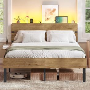Double Bed Frame with LED Lighting USB A and USB-C Port Underbed Storage Metal Frame