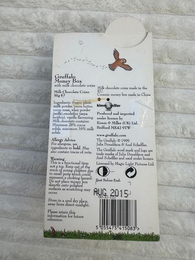Gruffalo Money Box with chocolate coins Damaged Box Chocolate expired AUG 2015 Please see photos
