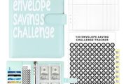 Money Saving Book with Mark Stickers,100 Envelope Challenge Binder for Cash Stuffing Saving Book with Cash Envelopes for School Home Office Blue