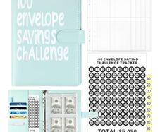 Money Saving Book with Mark Stickers,100 Envelope Challenge Binder for Cash Stuffing Saving Book with Cash Envelopes for School Home Office Blue