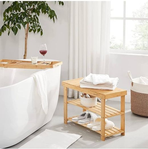 3-Tier Bamboo Shoe Bench, Shoe Rack Storage Organizer, 70 x 28 x 45 cm, ideal for Hallway, Bathroom, Living Room and Corridor