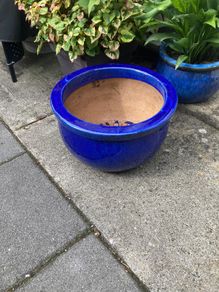 Large Blue Glazed Ceramic Garden Planter