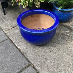 Large Blue Glazed Ceramic Garden Planter