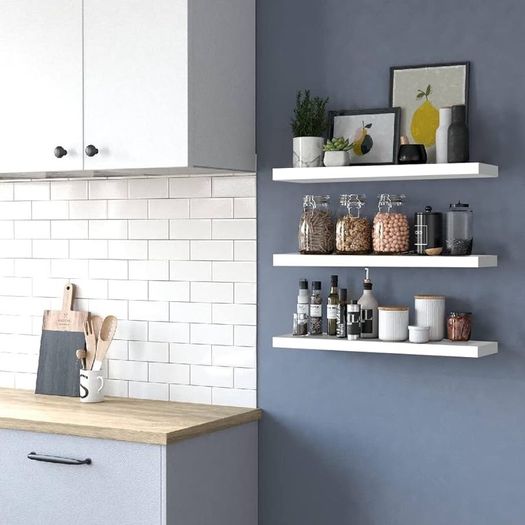 FREE EXPRESS SHIPPING Set of 3 Wall Floating Shelves,Wall Mounted Storage Shelves,Wood Wall Shelves for Living Room, Bedroom, Bathroom,White