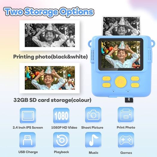 NEW SALE | Kids Instant Print Camera Toy for 3-14 Year Old, 1080P HD Kids Digital Camera with Photo Paper Birthday Gifts
