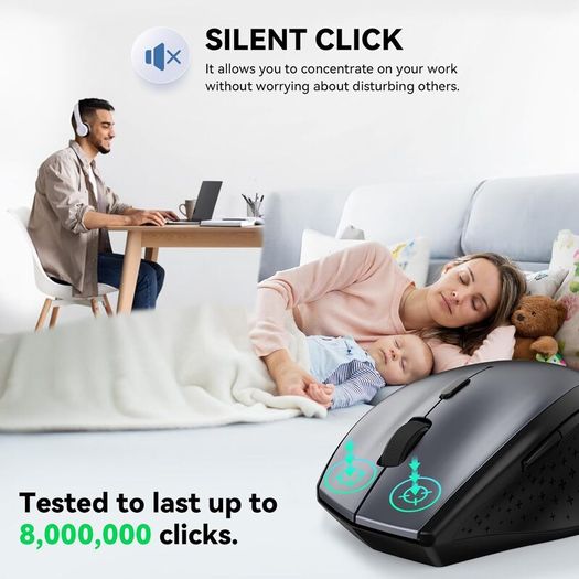 Wireless Mouse for Laptop, 4800 DPI Optical Computer Mice with 6 Adjustable Levels, 30 Months Long Battery Life 2.4G Cordless USB Silent Mouse for Notebook, PC, Office Home Work - Grey