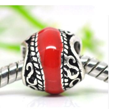 Pandora Style Red Enamel Spacer Bead