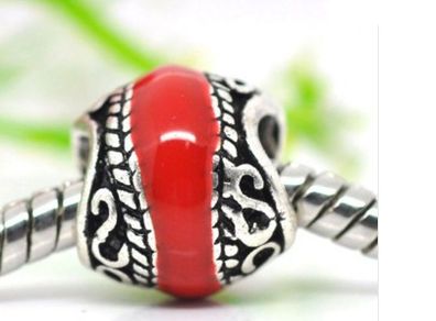 Pandora Style Red Enamel Spacer Bead
