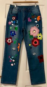 Denim Painted Flower Jeans - Size 14/16