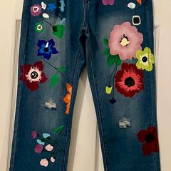 Denim Painted Flower Jeans - Size 14/16