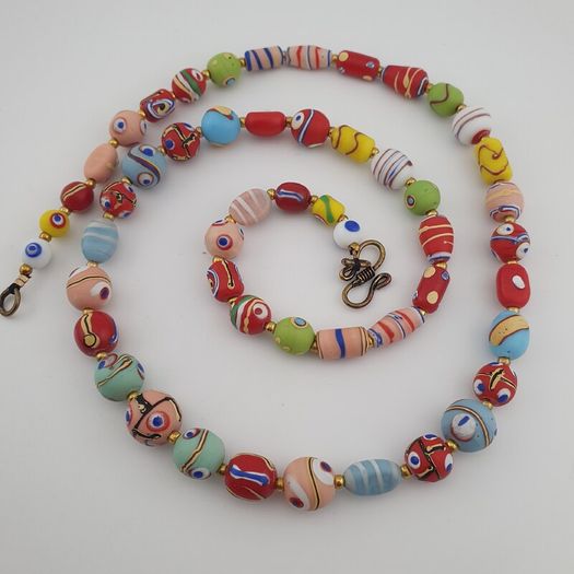 Antique Mix Venetian Style MultiColor Eyes Glass Beads Necklace