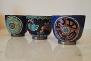 Antique trio of cloisonne cups