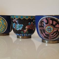 Antique trio of cloisonne cups