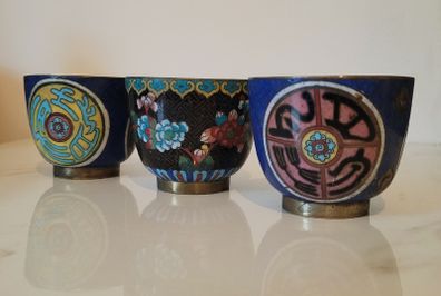 Antique trio of cloisonne cups