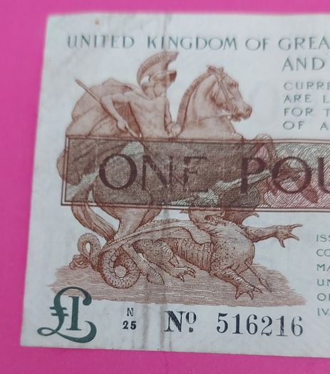 English 1919 One Pound Banknote Very Fine Condition