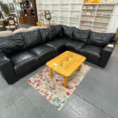 Black Faux Leather Corner Sofa