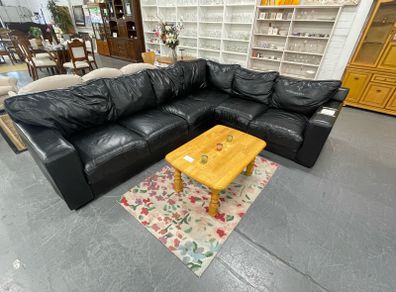 Black Faux Leather Corner Sofa