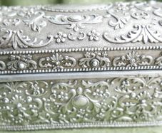 Antiqued Silver Plated Chest Jewelry Box