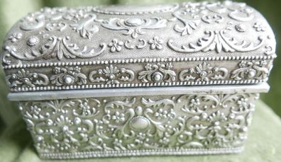 Antiqued Silver Plated Chest Jewelry Box
