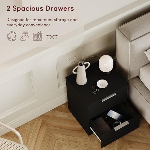Drawer Bedside Cabinets Set of 2 Black
