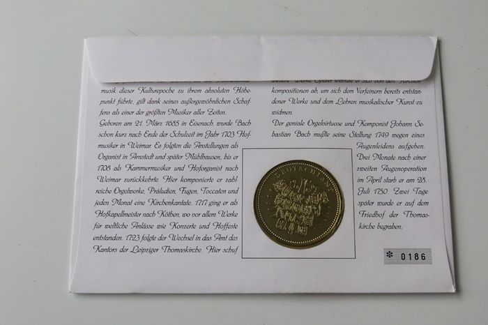Johann Sebastian Bach music composer vintage coin cover 250 years