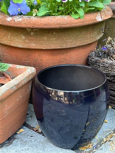 Large Glossy Black Ceramic Planter Plant Pot