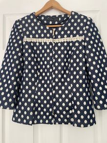 Arggido Blue and Cream Zip Front Dot Jacket - Size 40 (M)