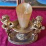 Antique Cherub Gold Effect Ornamental Pedestal Metal Candle Holder Pedestal Stand Made In Spain And With Gold Colour Murano Glass Scented Candle Image 3