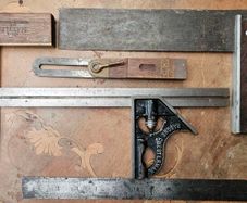 Squares, sliding bevel and ruler