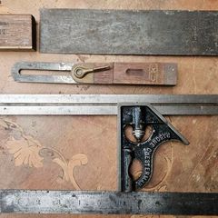 Squares, sliding bevel and ruler