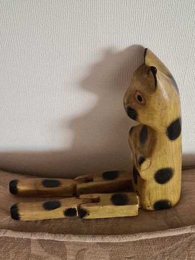 Fabulous Vintage Wooden Cat With Hinged Legs  37cm Heigh.