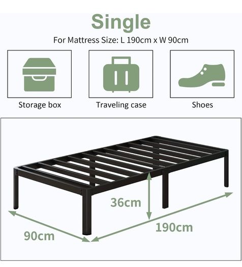Teen 3ft Single Bed Frames with Rounded Corner Legs, Heavy Duty Metal Bed Frame Single with Steel Slats Support, Single Bed 36 cm High, Noise Free, Easy Assembly