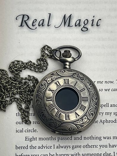 1 Scrying Black Mirror Glass Pocket Watch Necklace Divination Alter All Seeing Realms Witchcraft