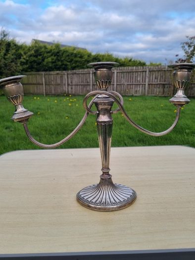 Silver-plated, three-armed candelabra