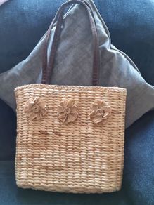 Handbag/tote, fully lined  basket with brown leather straps