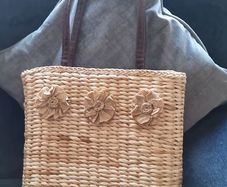 Handbag/tote, fully lined  basket with brown leather straps