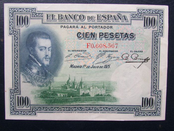 Spain 1925.100 Pesetas.Good,Crisp Very Fine+.