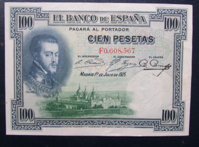 Spain 1925.100 Pesetas.Good,Crisp Very Fine+.