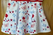 White, Red &amp; Blue Floral Skirt with Butterfly Print