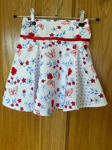 White, Red & Blue Floral Skirt with Butterfly Print